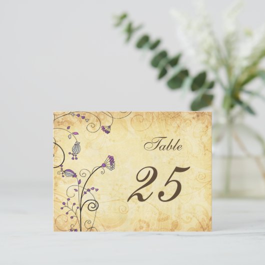 rustikale Vintage lila Tischnummern (Stehend Vorderseite)