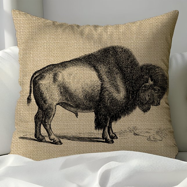 Rustikale Vintage Linie Art Buffalo Kissen (Von Creator hochgeladen)