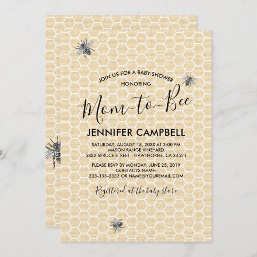 Rustikale Vintage Mama zur BienenBaby-Dusche Einladung (Vorne/Hinten)
