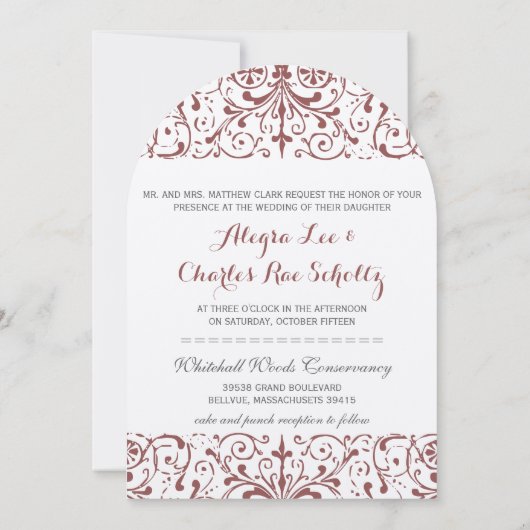 Rustikale Vintage Marsala Wedding Einladung (Rückseite)