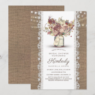 Rustikale Vintage-Mason-Glas-Jute-Lace-Braut-Showe Einladung