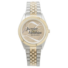 Rustikale, Vintage Mongram Burlap Wedding Armbanduhr