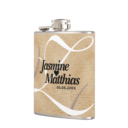 Rustikale, Vintage Mongram Burlap Wedding Flachmann (Links)