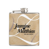 Rustikale, Vintage Mongram Burlap Wedding Flachmann (Vorderseite)