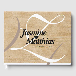 Rustikale, Vintage Mongram Burlap Wedding Gästebuch