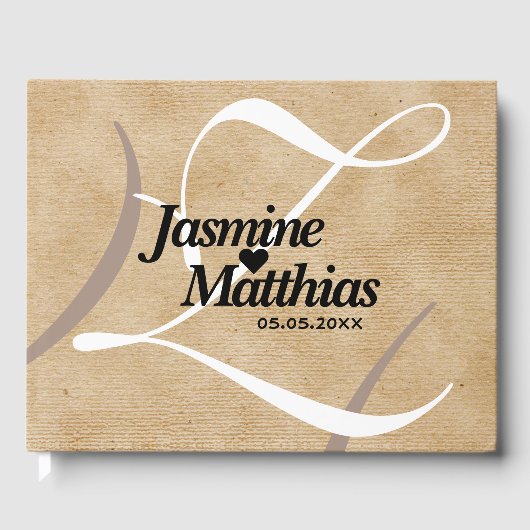 Rustikale, Vintage Mongram Burlap Wedding Gästebuch (Vorderseite)