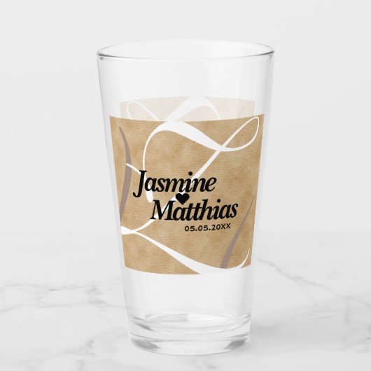 Rustikale, Vintage Mongram Burlap Wedding Glas (Vorderseite)