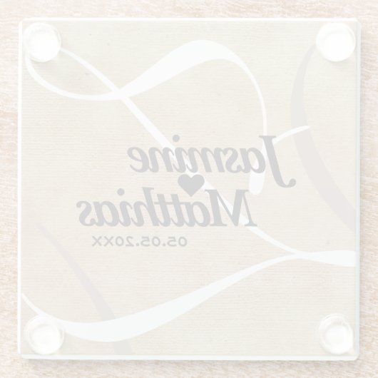 Rustikale, Vintage Mongram Burlap Wedding Glasuntersetzer (Rückseite)