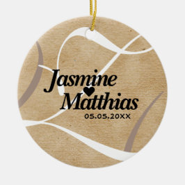 Rustikale, Vintage Mongram Burlap Wedding Keramik Ornament