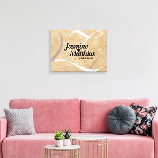 Rustikale, Vintage Mongram Burlap Wedding Leinwanddruck (Insitu (Wohnzimmer))