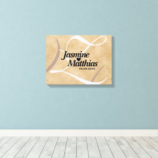 Rustikale, Vintage Mongram Burlap Wedding Leinwanddruck (Insitu (Holzboden))