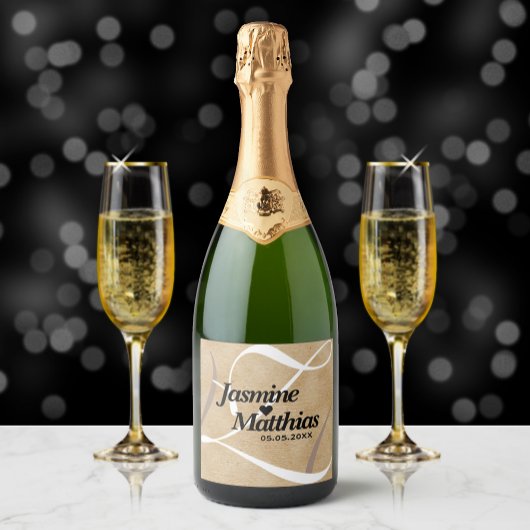 Rustikale, Vintage Mongram Burlap Wedding Schaumweinetikett