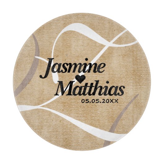 Rustikale, Vintage Mongram Burlap Wedding Schneidebrett (Vorderseite)