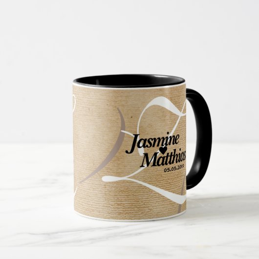 Rustikale, Vintage Mongram Burlap Wedding Tasse (VorderseiteRechts)