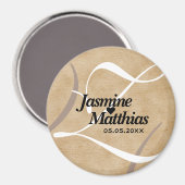 Rustikale Vintage Monogramm Save the Date Hochzeit Magnet (Vorderseite/Rückseite)