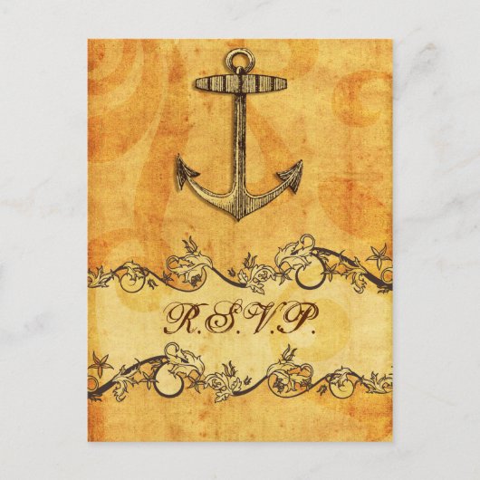 rustikale, Vintage, nautische Hochzeit Rsvp Einladungspostkarte (Vorderseite)