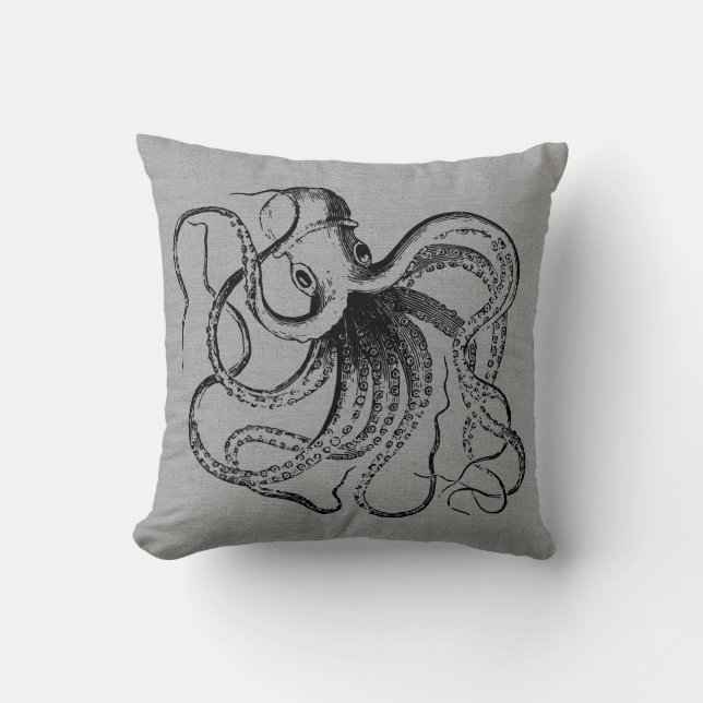 Rustikale Vintage Octopus-Illustration Kissen (Vorderseite)