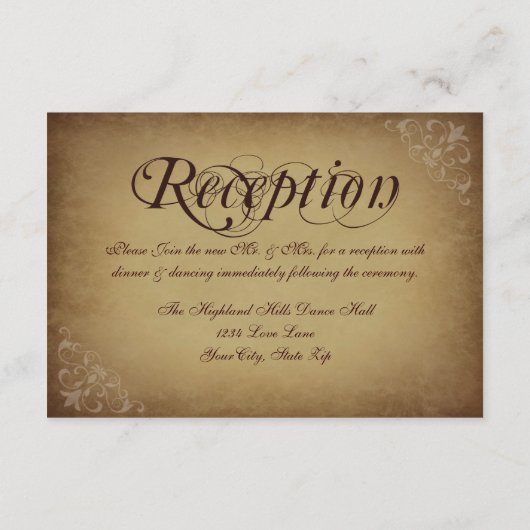 Rustikale Vintage Papier-Hochzeitskarten Begleitkarte (Rückseite)