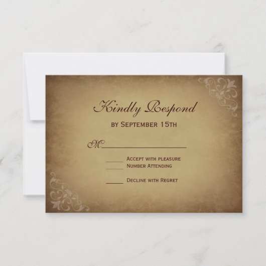 Rustikale Vintage Papier-Hochzeitskarten RSVP Karte (Vorderseite)