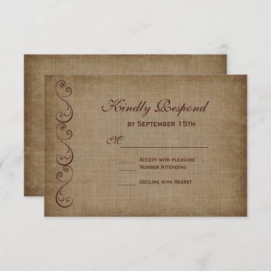 Rustikale Vintage Papier-Hochzeitskarten RSVP Karte (Vorne/Hinten)