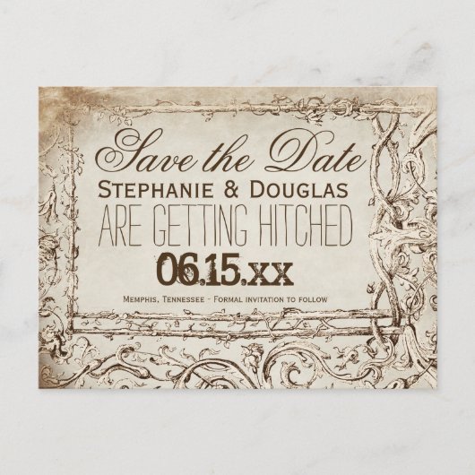 Rustikale Vintage Rahmen Save the Date Postkarten (Vorderseite)
