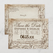 Rustikale Vintage-Rahmen Save-the-Date-Postkarten Ankündigungspostkarte (Vorne/Hinten)