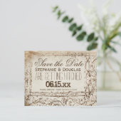 Rustikale Vintage-Rahmen Save-the-Date-Postkarten Ankündigungspostkarte (Stehend Vorderseite)