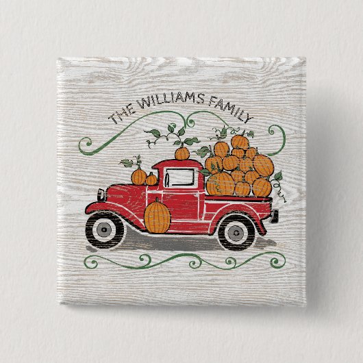 Rustikale Vintage Red Truck Pumpkins Button (Vorderseite)
