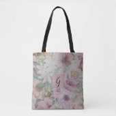 Rustikale Vintage-Rosa-Blumenmuster-Monogramm Tasche (Vorderseite)