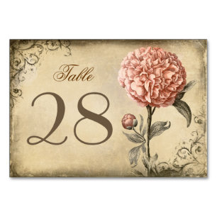Rustikale Vintage-Rosa Pfingstrosen-Hochzeit Tischnummer