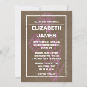 Rustikale, Vintage, rosa und braune Hochzeitseinla Einladung