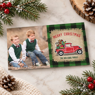 Rustikale Vintage-Rot-Lieferwagen-Geschenke Grün K Feiertagskarte