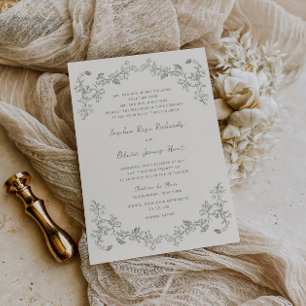 Rustikale Vintage-Sage-Blumen-Linienkunst-Hochzeit Einladung