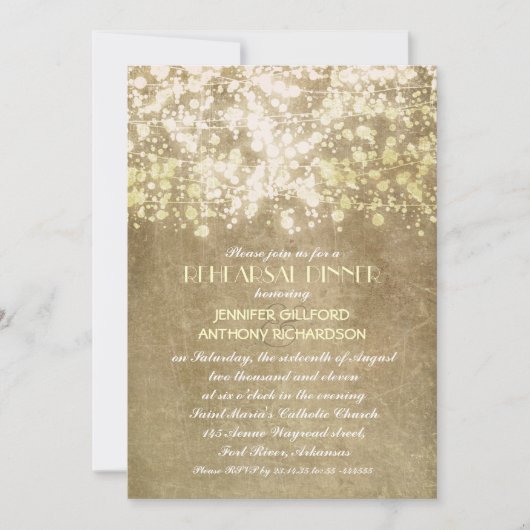 rustikale Vintage Saitenlichter Probe Dinner Einladung (Vorderseite)