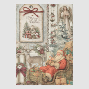 Rustikale Vintage-Santa-Claus-Collage-Decoupage Seidenpapier