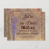 Rustikale Vintage Save the Date Postkarten Lila (Vorne/Hinten)