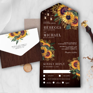 Rustikale Vintage-Scheunen-Hochzeit mit Boho-Sonne All In One Einladung