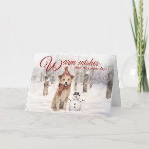 Rustikale Vintage-Schneemann-Hund-Wald-Weihnachten Feiertagskarte