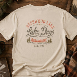 Rustikale Vintage-Seetage Deerwood Lake Kanu T-Shirt