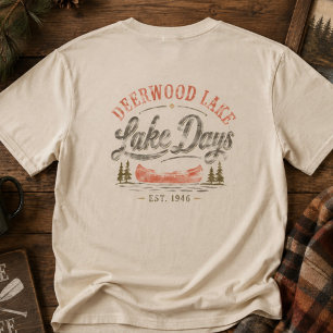 Rustikale Vintage-Seetage Deerwood Lake Kanu T-Shirt