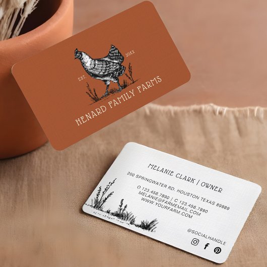 Rustikale Vintage Sketch Farm Hen Burnt Red Visitenkarte