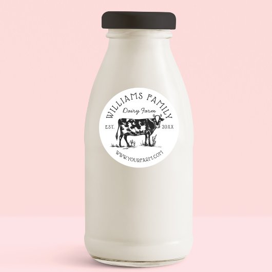 Rustikale Vintage Sketch Farm Milchkühe Weiß Runder Aufkleber