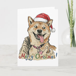 Rustikale Vintage-Skizze Shiba Inu Weihnachten Hun Karte