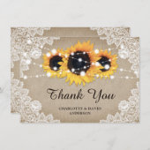 Rustikale Vintage Sonnenblume Hochzeit Danke Karte (Vorne/Hinten)