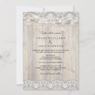 Rustikale Vintage-Spitze- und Holz-Hochzeitseinlad Einladung