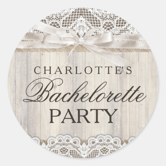 Rustikale Vintage Spitzen- und Holzaufkleber Runder Aufkleber (Vorderseite)
