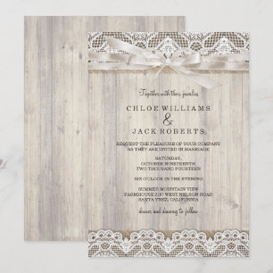 Rustikale Vintage-Spitzen- und Holze-Hochzeitseinl Einladung