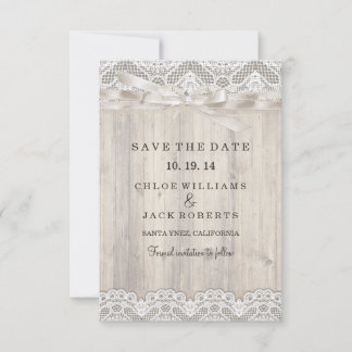 Rustikale Vintage Spitzen- und Holzhochzeit retten Save The Date