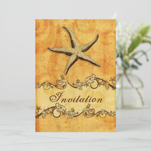 rustikale, Vintage Strandhochzeit Einladung (Stehend Vorderseite)