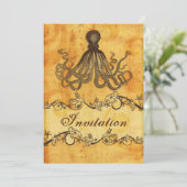 rustikale, Vintage Strandhochzeit mit Oktopus Einladung (Stehend Vorderseite)